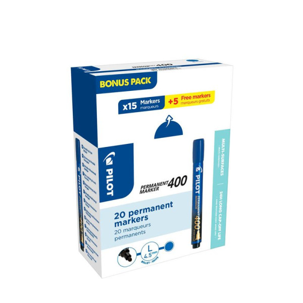 20 PILOT Permanentmarker 400 Keilspitze 1 - 4 mm blau (15 + 5 St. GRATIS)