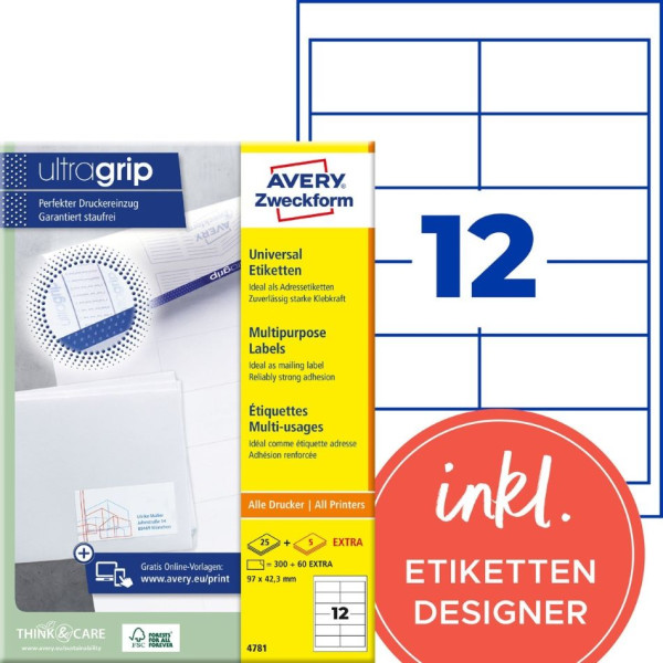 360 AVERY® Zweckform Universal-Etiketten 4781 weiß 97 x 42,3 mm