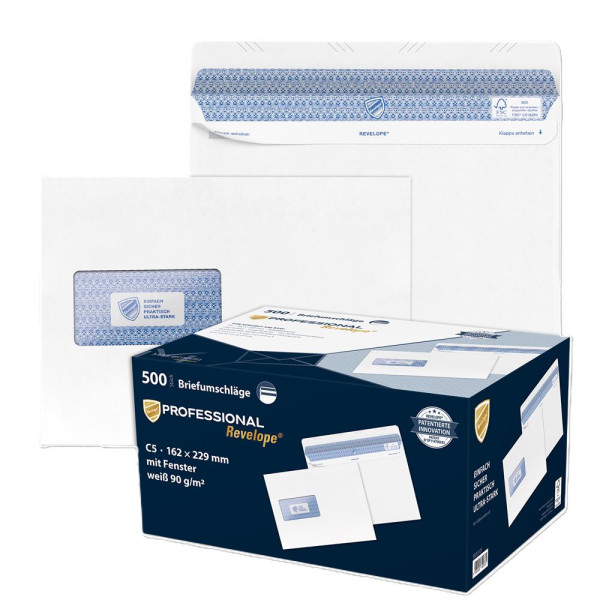 500 MAILmedia Briefumschläge Revelope® Prof. DIN C5 mit Fenster offset weiß selbstklebend