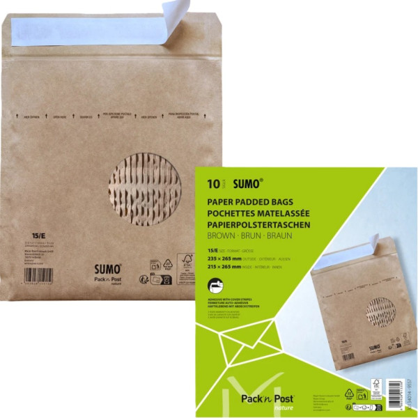 10 Mailmedia Polstertaschen SUMO® Typ 15/E Format DIN B5+ braun