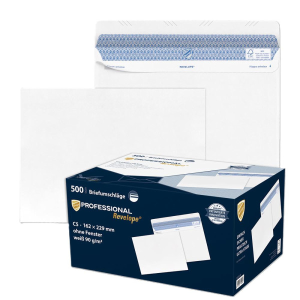 500 MAILmedia Briefumschläge Revelope® Prof. DIN C5 ohne Fenster offset weiß selbstklebend