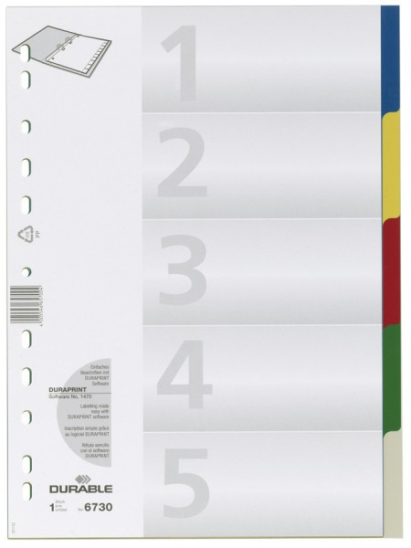 DURABLE Register blanko 6730-27 DIN A4 farbig 5-tlg