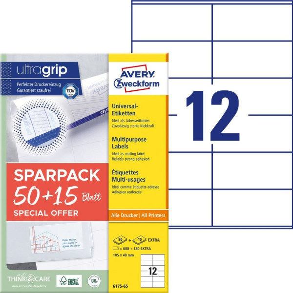 780 AVERY® Zweckform Universal-Etiketten 6175-65 weiß 105 x 48 mm