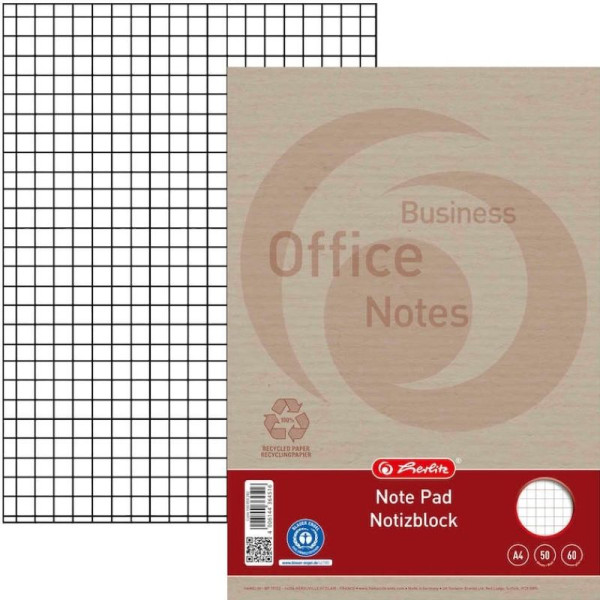 herlitz Notizblock Recycling DIN A4 kariert ungelocht ohne Rand 60 g/m²