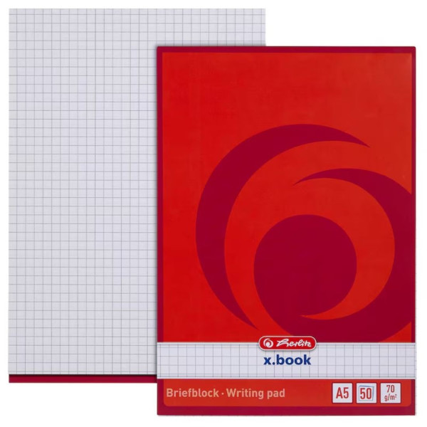 herlitz Briefblock x.book 717538 DIN A5 kariert 70 g/m² ungelocht 50 Blatt