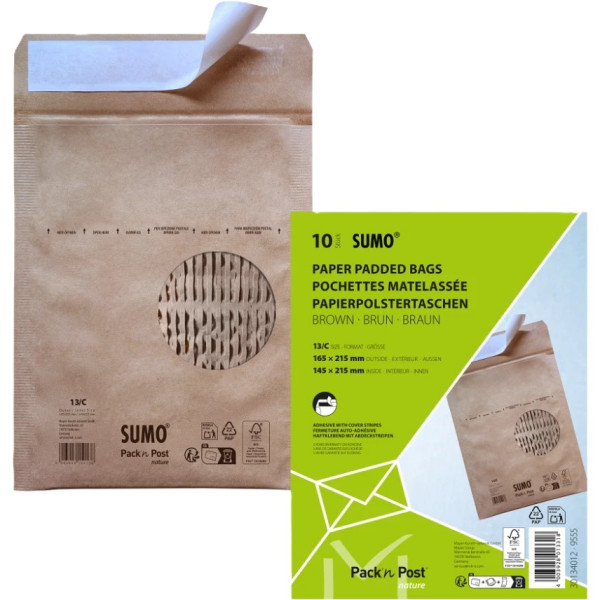 10 Mailmedia Polstertaschen SUMO® Typ 13/C Format DIN B6+ braun