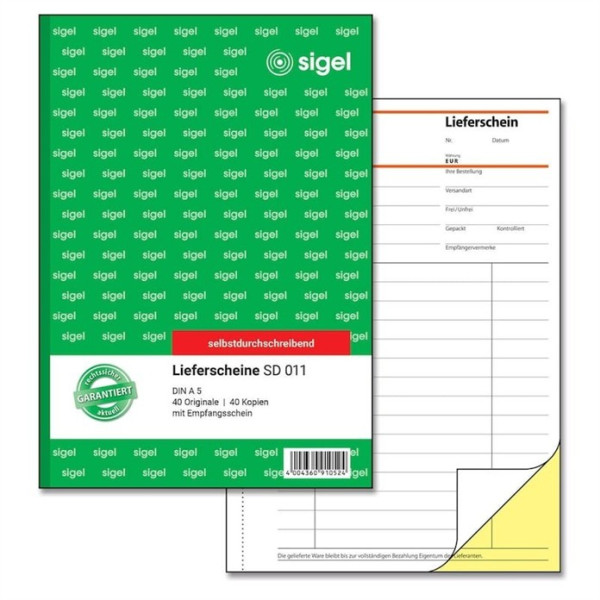 sigel Lieferscheinbuch SD 011 DIN A5 SD mit Empfangsschein
