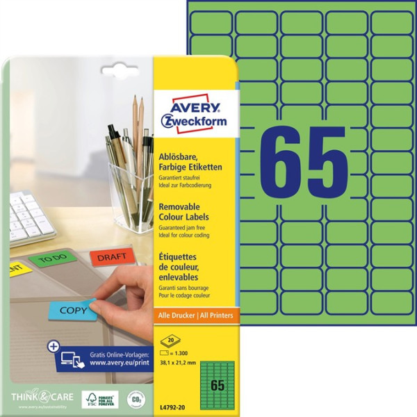 1300 AVERY® Zweckform Universal-Etiketten L4792-20 grün 38,1 x 21,2 mm