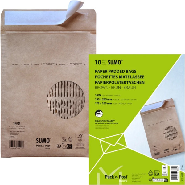 10 Mailmedia Polstertaschen SUMO® Typ 14/D Format DIN B5 braun