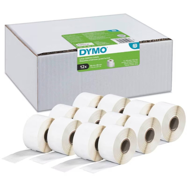 12x DYMO 2093093 Etikettenrollen S0722400 mit je 260 Einzeletiketten 36 x 89 mm weiß