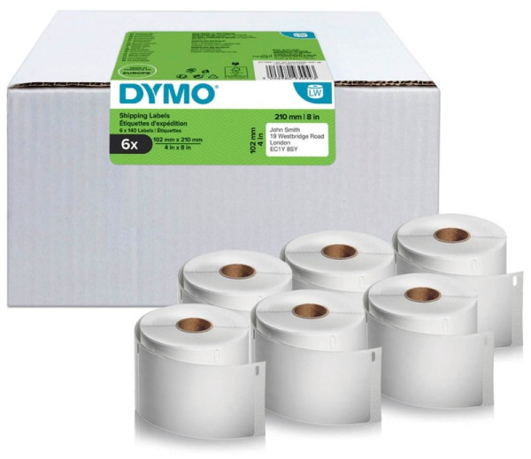 6x DYMO Etikettenrollen 2177565 mit 140 Einzeletiketten 102 x 210 mm weiß