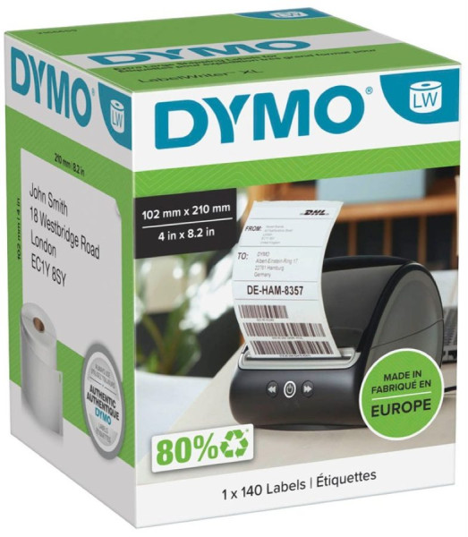DYMO Etikettenrolle 2166659 mit 140 Einzeletiketten 102 x 210 mm weiß