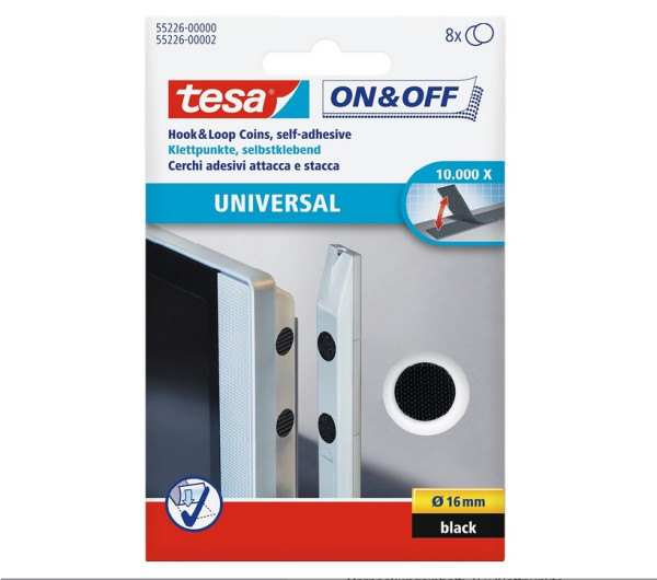 tesa® Klettpunkte ON & OFF Universal 55226 schwarz, 8 Stück