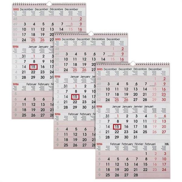 3x 3-Monats-Wandkalender 2025 rot/schwarz