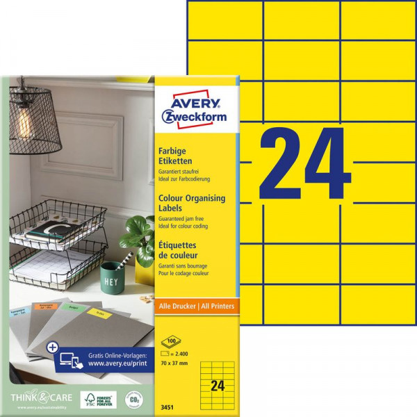 2400 AVERY® Zweckform Universal-Etiketten 3451 gelb 70 x 37 mm