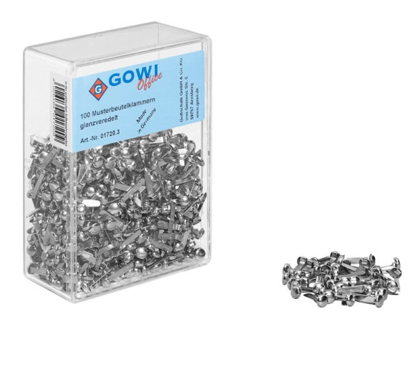 1000 Gowi Musterbeutelklammern Rundkopf Eisen glanzveredelt