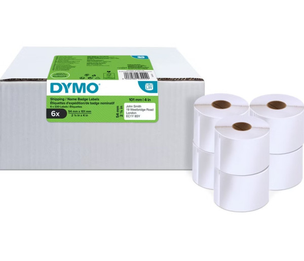 6x DYMO 2093092 Etikettenrollen S0722430 mit je 220 Einzeletiketten 54 x 101 mm weiß
