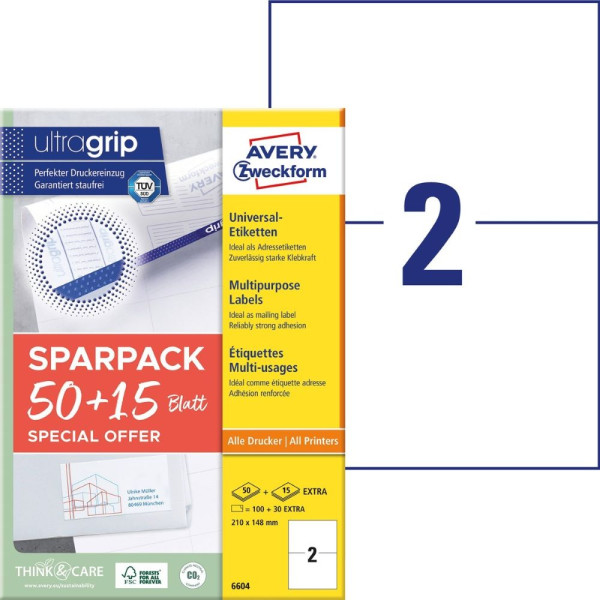 130 AVERY® Zweckform Universal-Etiketten 6604 weiß 210 x 148 mm