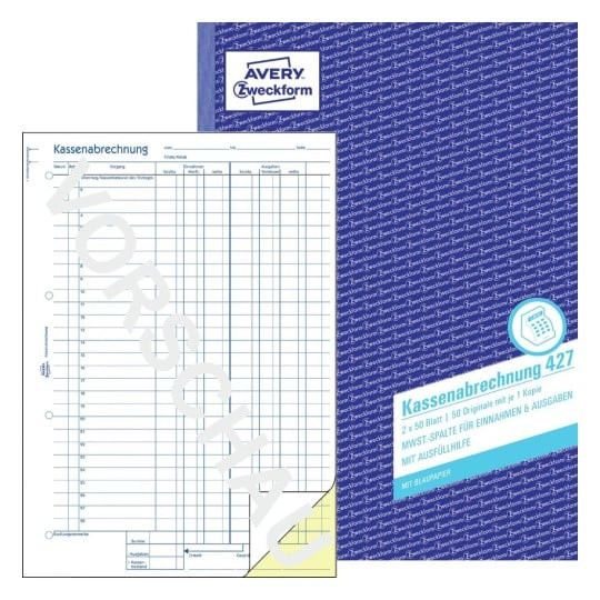 AVERY® Zweckform Kassenabrechnung 427 mit MWSt.-Spalte