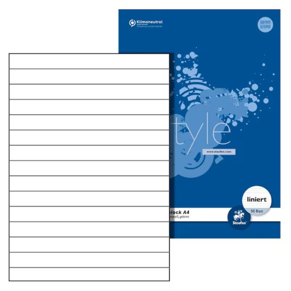 Staufen® Briefblock Style 608742010 DIN A4 liniert ungelocht ohne Rand 70 g/m² 50 Blatt