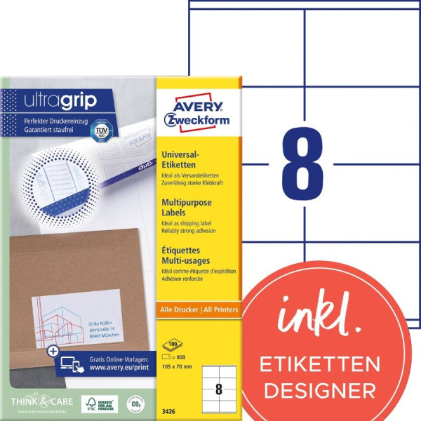 800 AVERY® Zweckform Universal-Etiketten 3426 weiß 105 x 70 mm
