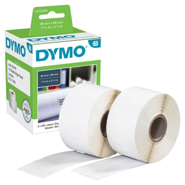 2x DYMO Etikettenrollen S0722400 mit je 260 Einzeletiketten 36 x 89 mm weiß