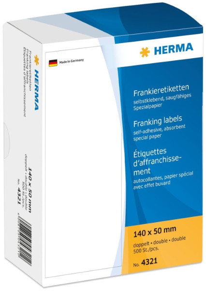 500 HERMA Frankieretiketten 4321 doppelt 140 x 50 mm weiß
