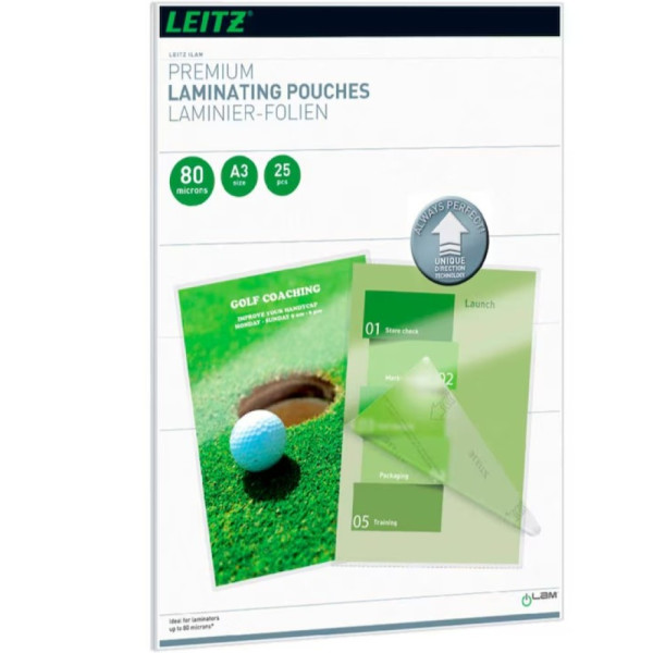 25 LEITZ Laminierfolien 7486 DIN A3 UDT 80 mic glänzend mit Zentrierhilfe