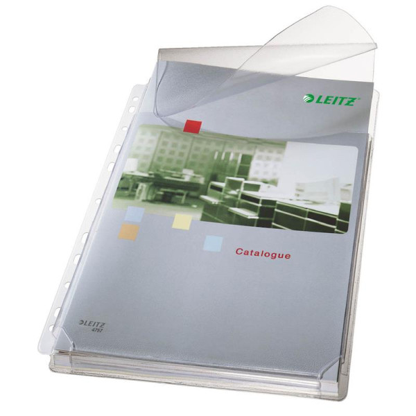 5 LEITZ Prospekthüllen 4757 DIN A4 transparent genarbt 0,17 mm mit Seitenfalten