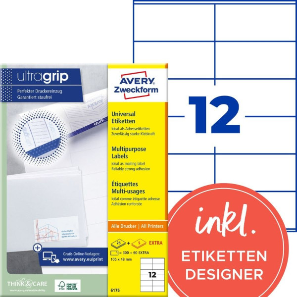 360 AVERY® Zweckform Universal-Etiketten 6175 weiß 105 x 48 mm