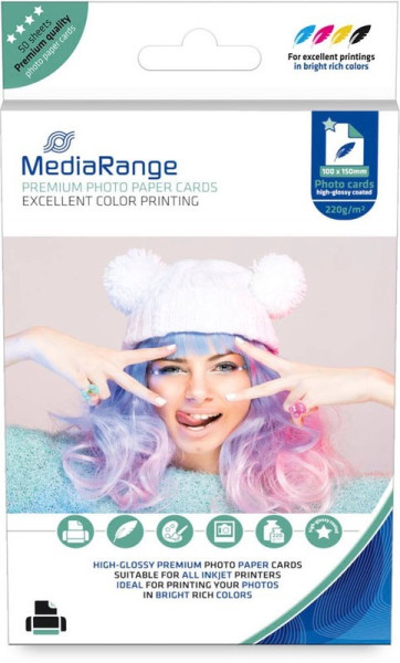 MediaRange Fotopapier MRINK104 Premium 100 x 150 mm hochglänzend 220 g/m², 50 Blatt
