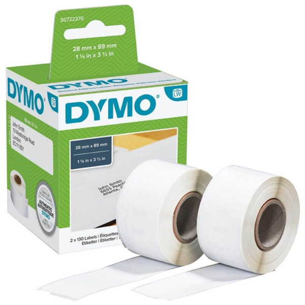 2x DYMO Etikettenrollen S0722370 mit je 130 Einzeletiketten 28 x 89 mm weiß
