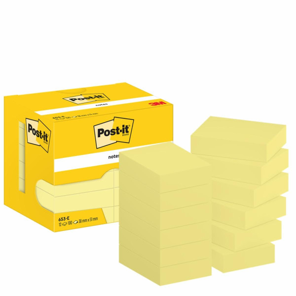 Post-it® Haftnotizen Notes 653E gelb 38 x 51 mm 12 x 100 Blatt