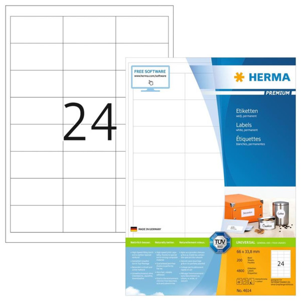 4800 HERMA SPECIAL Universal-Etiketten 4614 weiß 66 x 33,8 mm