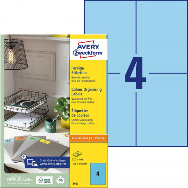 400 AVERY® Zweckform Universal-Etiketten 3457 blau 105 x 148 mm