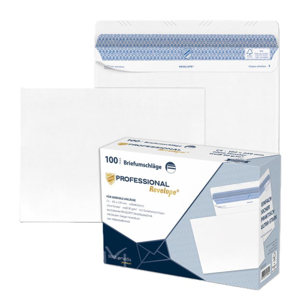 100 MAILmedia Briefumschläge Revelope® Prof. DIN C5 ohne Fenster offset weiß selbstklebend