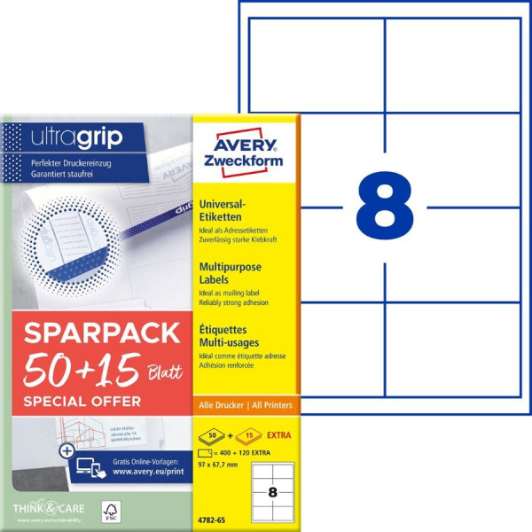 520 AVERY® Zweckform Universal-Etiketten 4782-65 weiß 97 x 67,7 mm