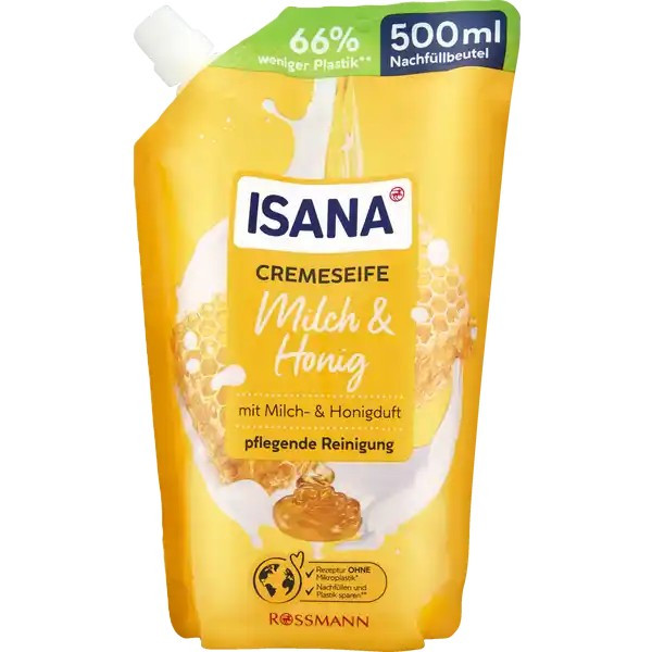 ISANA Cremeseife Milch & Honig Nachfüllpackung 0,5 l