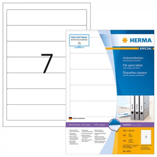 700 HERMA Ordneretiketten 4283 weiß 38 x 192 mm