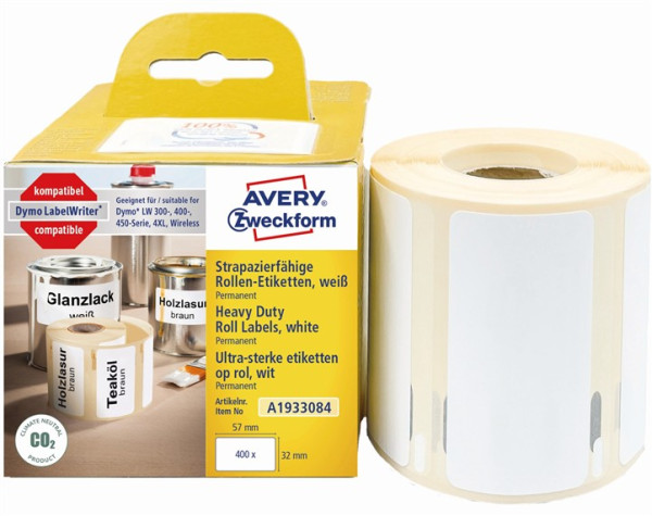 AVERY Zweckform Hochleistungs-Etikettenrolle A1933084 mit 400 Einzeletiketten 57 x 32 mm