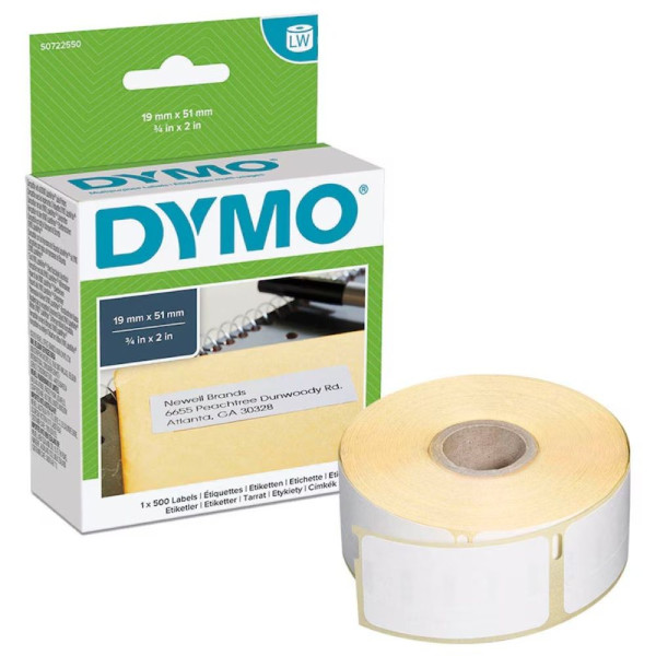 DYMO Etikettenrolle S0722550 mit 500 Einzeletiketten 19 x 51 mm weiß
