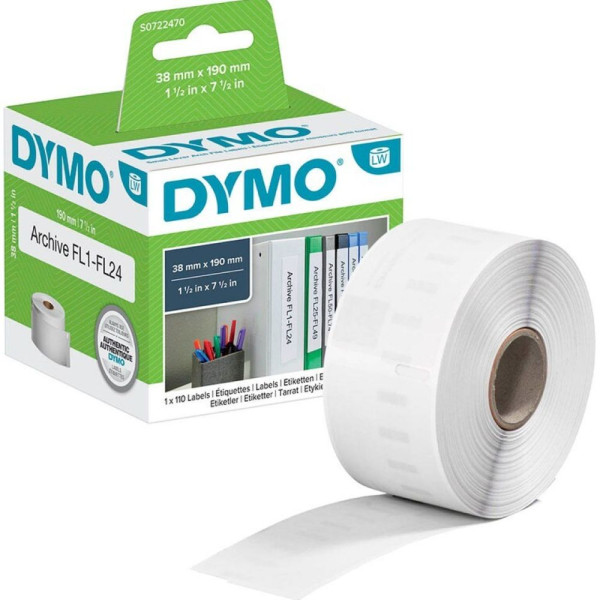 DYMO Etikettenrolle S0722470 mit 110 Einzeletiketten 38 x 190 mm weiß