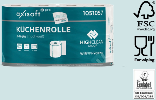 HCG Küchenrollen axisoft pro 3-lagig hochweiß 4 Rollen/Pack.