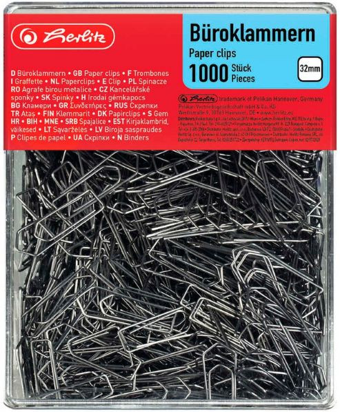 1000 herlitz 8859100 Büroklammern 32 mm verzinkt spitze Form