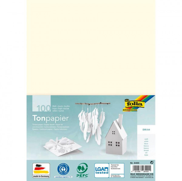 folia Tonpapier weiß DIN A4 130 g/qm 100 Blatt