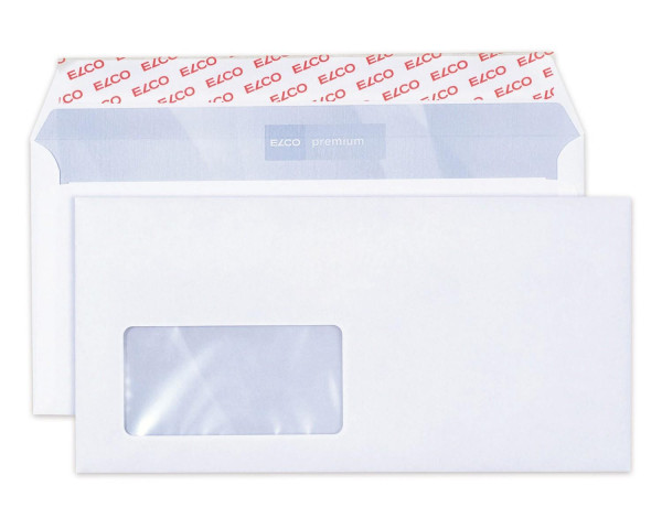 500 ELCO Briefumschläge Premium DIN lang+ mit Fenster hochweiß 80 g/m² haftklebend