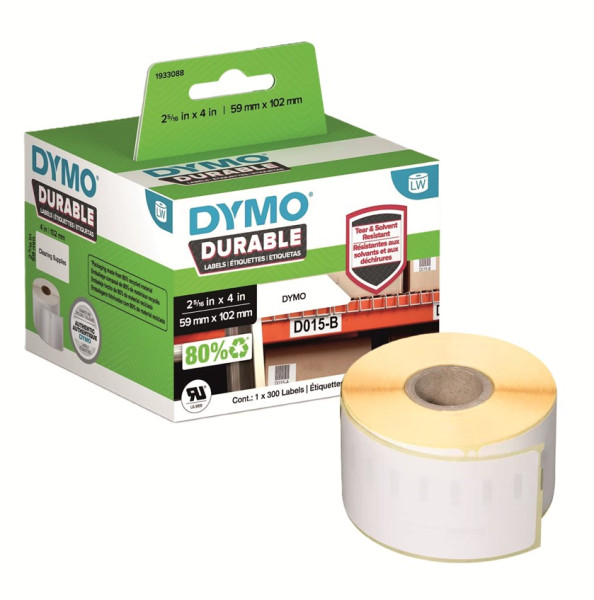 DYMO Hochleistungs-Etikettenrolle 1933088 mit 300 Einzeletiketten 59 x 102 mm weiß