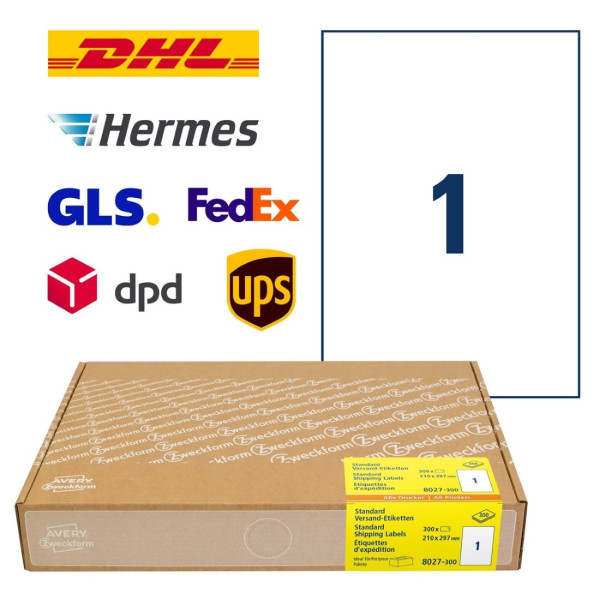 300 AVERY® Zweckform Versand-Etiketten 8027-300 weiß 210 x 297 mm