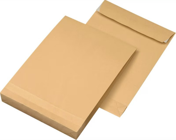 100 MAILmedia Faltentaschen DIN B4 ohne Fenster braun 140 g/m² haftklebend Falte 40 mm