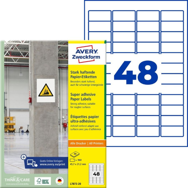 960 AVERY® Zweckform Power-Etiketten L7873-20 weiß 45,7 x 21,2 mm